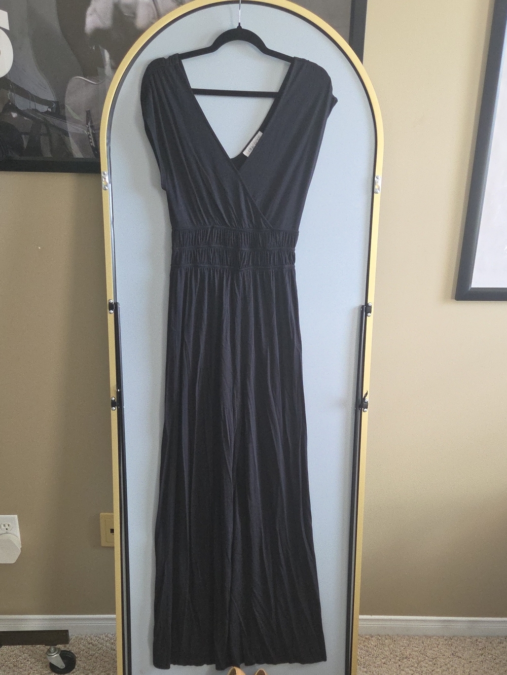 Pink Rose Black V-Neck Wide Leg One Piece Jumpsuit